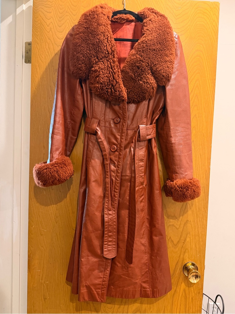 Vintage Rust Faux-Shearling Trench Coat
